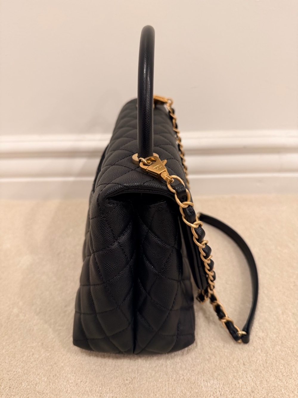 CHANEL Black Quilted Caviar Top-Handle Shoulder Bag with Gold Hardware - Picture 4 of 10